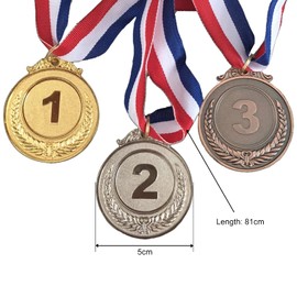 YSDYY Pack of 3 Number Medals, Metal Medallions, Winning Rewards, Kids Sports Competition Awards, Game Competition Awards, Gold Silver Bronze Medals with Ribbons, Rounded Edges