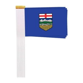 10 Packs Small Alberta Flags on Handheld Stick，Miniature Albertan Flag for Outside,4x6 Inch Mini Hand Held Banner with Golden Topper,Patriotic Decorations