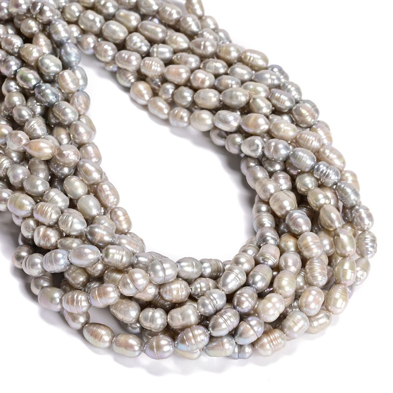 Unbranded Gray Fresh Water Pearl Rice Shape Beads Size 6x8-9mm