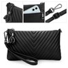 YALUXE Womens Wristlet Real Leather Chevron Tassel Large V Clutch