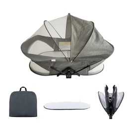 Baby Travel Bassinet for Newborn, Portable Foldable Travel Pod for Outdoors, Lightweight Washable Baby Travel Cribs with Mosquito Net Canopy (Gray)
