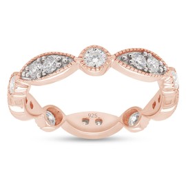 SAVEARTH DIAMONDS 3/5 ct. t.w Round Cut Lab Created Moissanite Diamond Milgrain Eternity Bands Stackable Rings For Women In 14K Rose Gold Over Sterling Silver (VVS1 Clarity, 0.60 Cttw)-6.5