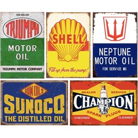 Reproduced Vintage Tin Sign Pack, Gas Oil Retro Advert Antique Metal Signs for Garage Man Cave Bar Kitchen, Nostalgic Car Decor, 8x12 Inch (24 pieces B)