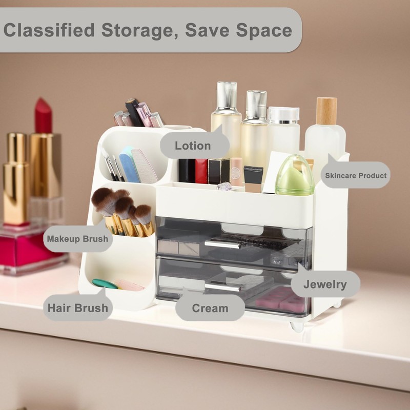 VOCOSTE Makeup Organizer, Three-Layer Cosmetic Storage Box, Skincare Organizers with