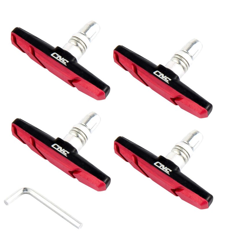 CNC Bike V Brake pads，2 Pairs Bicycle Brake pads，Black Red