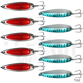 Qty10 Fish WOW!® 1oz Fishing Spoon with a Treble Hook 28g Fish Jigging Casting Lures - 2 Colors