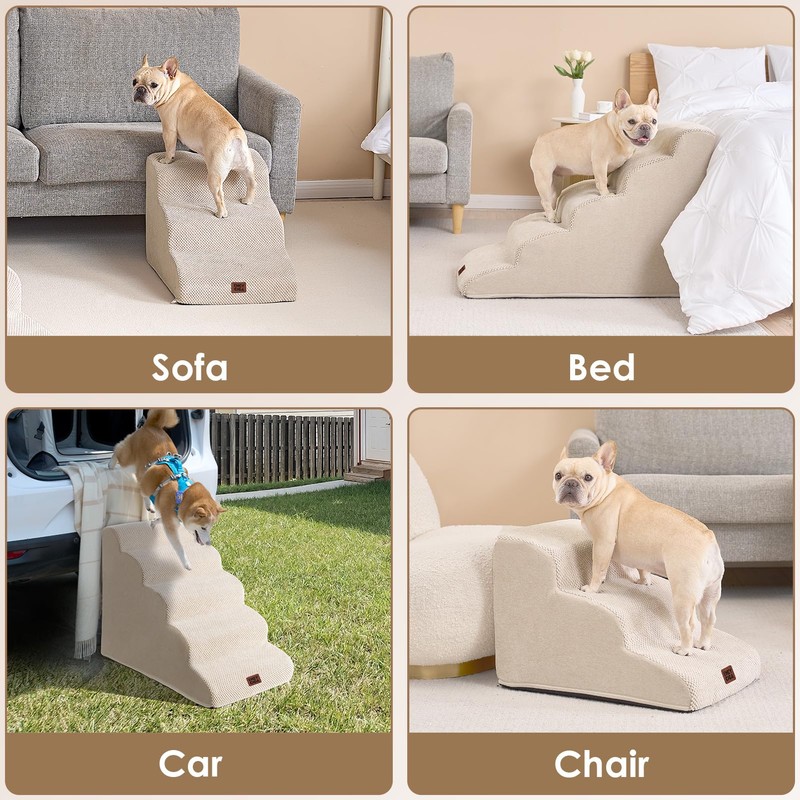 EHEYCIGA Curved Dog Stairs Ramp for High Beds 19.7" H,