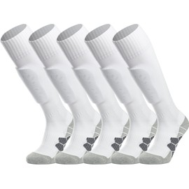 APTESOL Youth Cushion Soccer Socks Knee High Multiple Sizes/Color Team Soprt Socks for Boys Girls Men Women [5-Pack White,S]