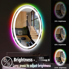 THEKLA 20 x 30 Inch LED Oval Mirror with 3 Color Front Lights + RGB Rainbow Color Changing Backlit Oval Lighted Vanity Mirror for Bathroom Wall Dimmable AntiFog 30in Ovals Smart Light up Mirrors