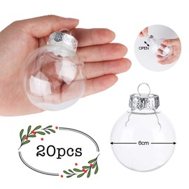 Lemonfilter 20 Pcs Clear Ornaments Balls, Transparent Christmas Balls Plastic Fillable Bauble Christmas Decorations Tree Ornament Balls 60mm