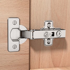 Luokim 2 Pack 1 Pair Full Overlay Soft Close Cabinet Hinges European Kitchen Frameless Adjustable 35mm Cup Hidden Cabinet Hinges Two-Hole Square Mounting Plate Nickel Plated Finish