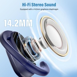 Open Ear Headphones, 58H Playtime Bluetooth 5.4 Wireless Earbuds with Immersive Stereo, Air Conduction Earphones with HD Mic, ENC Clear Calls/LED Display/IPX7 Waterproof Open Ear Earbuds, Blue