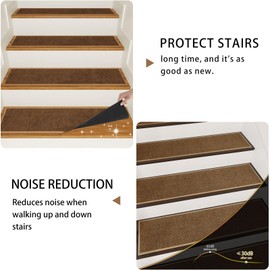 MATKIK Stair Treads Non Slip 15 PCS 8" X 30" Carpet Stair Treads for Wooden Steps Indoor Residue Free Rubber Stair Runners for Kids Elders and Dogs Brown