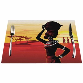 Walmsco Placemats African Woman with a Jar on Head Decor For Dining Room Kitchen Table,Waterproof Non-Slip Washable Heat Resistant Placemats,Set of 4,12"x18"