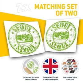 Square Stickers (Set of 2) 10cm - Seoul South Korea Travel Stamp #5811