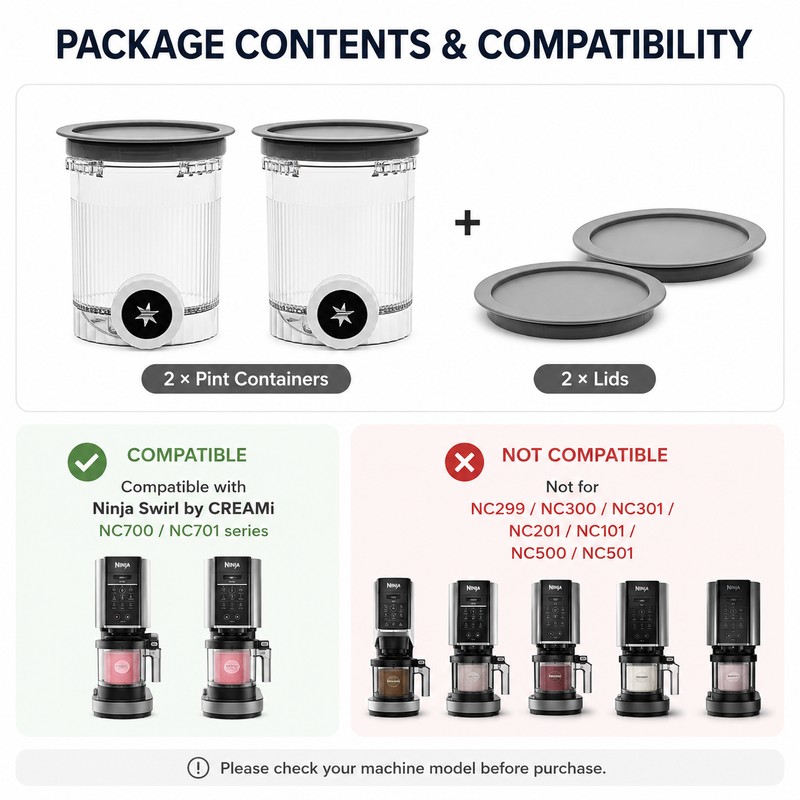 Replacement Pint Containers & Lids Compatible with Ninja Swirl CREAMi