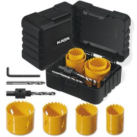 KATA 7 Pieces Bi-Metal Hole Saw Kit, Metal Hole Saw Set with 1-1/4" to 2-1/8" (32-54mm), 4PCS Hole Saw Blades in Case with Mandrels, Drill Bit, Hex Key for Thin Metal, Hard Wood, Drywall