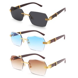 Hycredi Rimless Rectangle Sunglasses Men Women Retro Frameless Square Shade Y2k Sun Glasses Tinted Eyewear-Gray+Blue+Brown