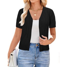 Totatuit Women's Cardigan Bolero Short Sleeve Summer Jacket Cotton Lightweight Elegant Bolero Jacket for Party, black