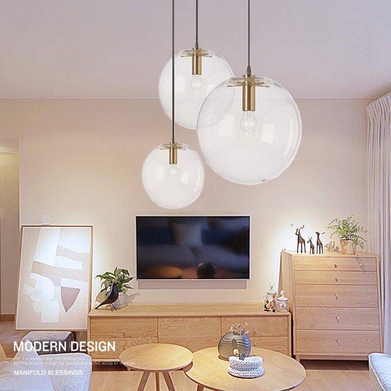 H XD GLOBAL Spherical LED Clear Glass Hanging Light, Creative