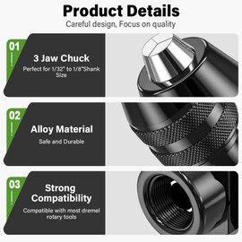 Drill Chuck Collet Set for Dremel, 15PCS Chuck Collet Kit, 0.8-3.2mm Shank Replacement 4486 Rotary Tool Keyless Quick Change Chuck Accessory with Replacement 4485 Brass Collet Metal Nut