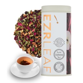 EZR Leaf Sweet Rose Black Tea – Loose Leaf Rose Fruit Tea, Floral & Fruity Blend, Low Caffeine Canister 1.76 Ounce