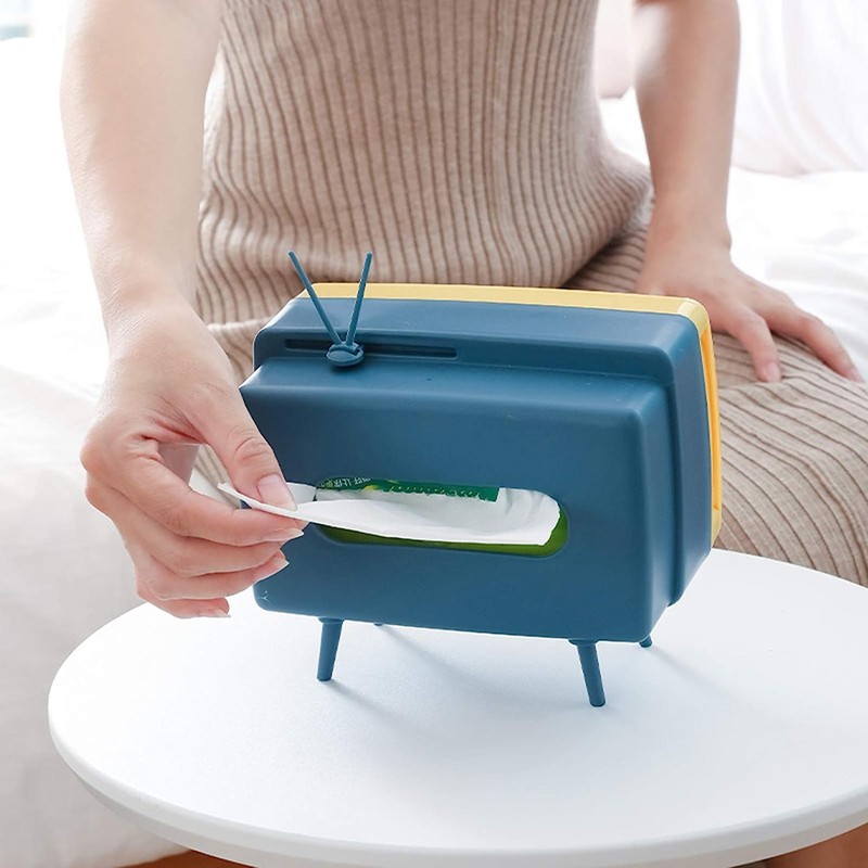 Retro TV Tissue Box Multi Storage Container, Mobile Phone Stand
