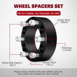 GDSMOTU 6x5.5 to 6x5.5 Wheel Spacers 2 Inch, 108mm HB 14x1.5 Studs Fit for Sierra 1500,for Escalade ESV/EXT,for Express 1500,for Silverado 1500 1999-2018