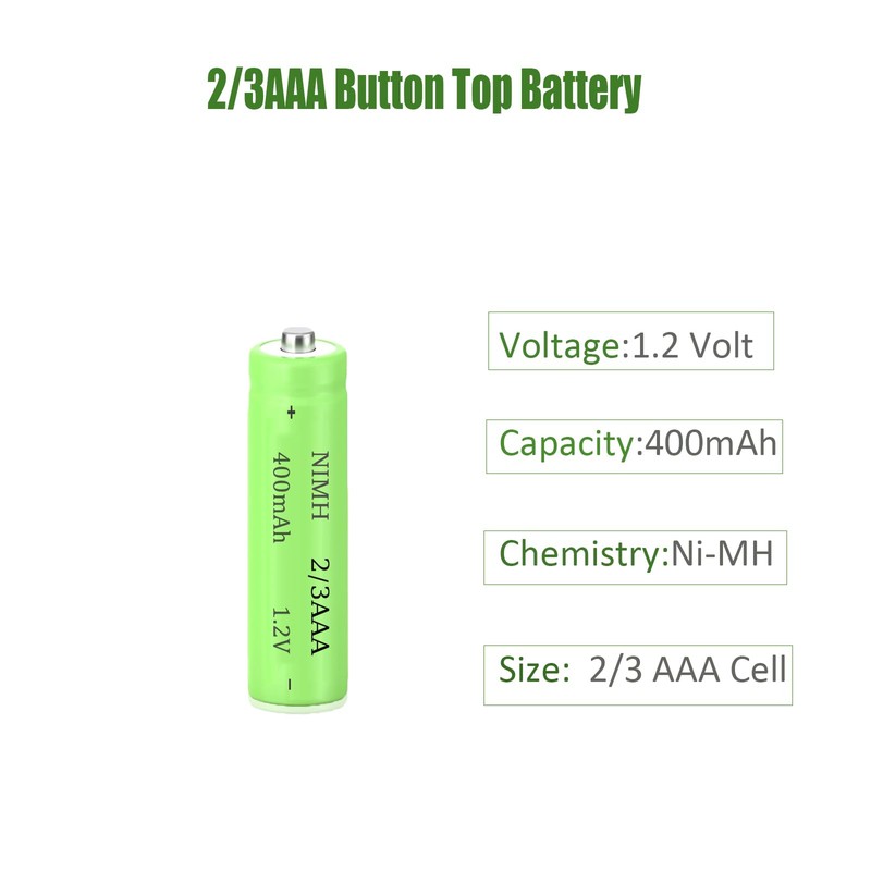1.2v 2/3 AAA 400mah NiMH Rechargeable Batteries with Button Top