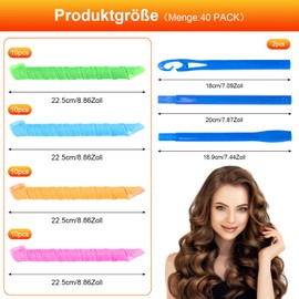 40 Pieces 55 cm Manual Curlers Spiral Curls, DIY Curlers Overnight No Heat with 2 Sets Styling Hooks, Curler Rollers, Hair Styling Tools for Women (4 Colours Mix)