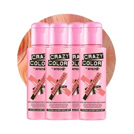 Crazy Color Vibrant Peachy Coral Semi-Permanent 4 Pack Quad Hair Dye. Highly Pigmented Pinky Peach Conditioning & Oil Nourishing Vegan Formula | No Bleach or Ammonia | 400ml