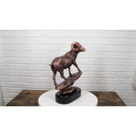 Wildlife Animal Taxidermy Bighorn Sheep Ram Climbing on Sloping Rock Statue 12"H