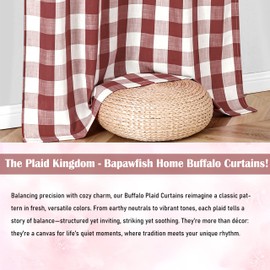 Bapawfish Red White Buffalo Plaid Semi Sheer Curtains 72 Inches Long,Burgundy Rustic Checkered Drapes for Bedroom Living Room,Gingham Light Filtering Window Treatment,Rod Pocket Top,40" Wx72 Lx2
