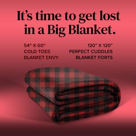 Big Blanket Co Original Stretch Red Plaid | 10' x 10' Extra Large Throw Blanket | Cozy Huge Blanket for Winter and a Perfect, Soft Fall Blanket | Machine Washable & Temperature Regulating