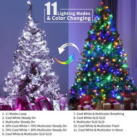 Brizled Outdoor Christmas Lights, 66ft 200 LED Color Changing String Lights, Cool White & Colored Christmas Lights, Dimmable Berry String Lights, Connectable Remote Globe Lights for Xmas Tree Party