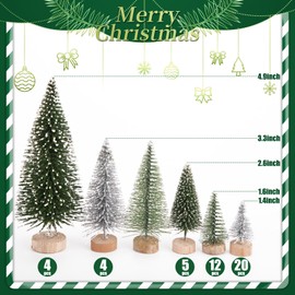 Shindel 45PCS Mini Sisal Trees with Snow, Mini Sisal Snow Frost Trees Multicolor Bottle Brush Trees for Christmas Village Sets Diorama Tree Models Table Decoration