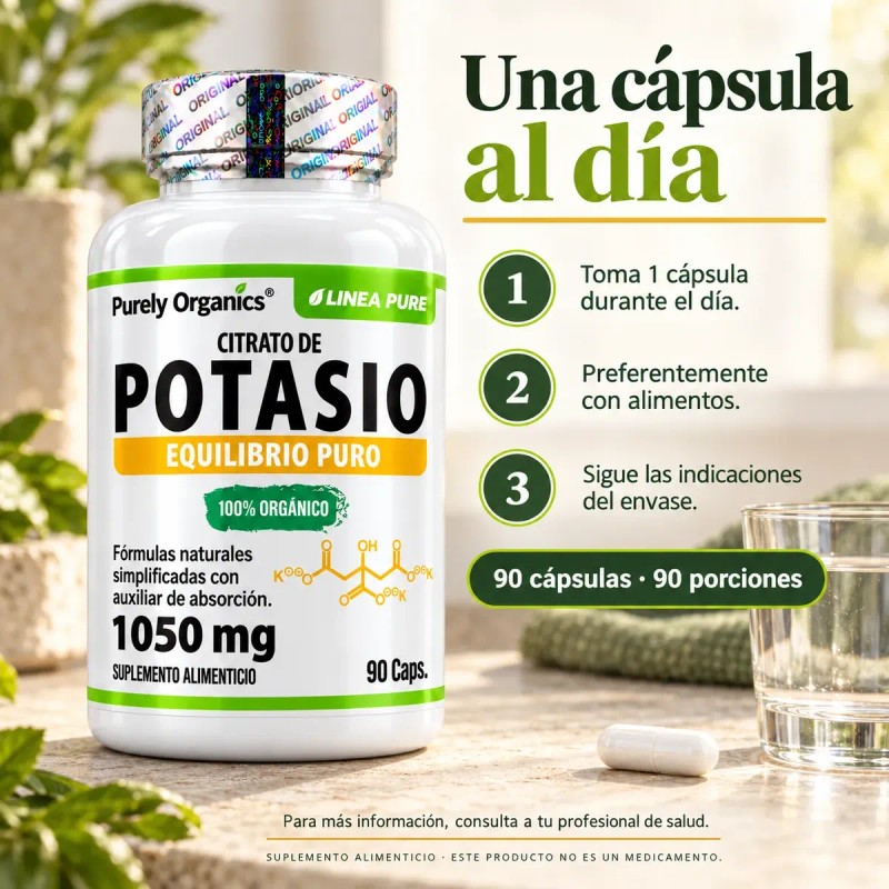 Potasio Citrato Orgánico 90 Caps - Purely Organics