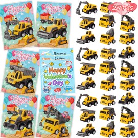 Car Toys for Ages 3-5 Kids - 27PCS Valentine Gifts with Pull Back Cars Truck Vehicles Set for Boys Girls, Construction Toy for Class Party Favors, Potty Training Reward for Kid Classroom