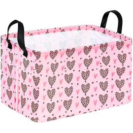 VAIVUSTO Valentines Basket Rec Heart Print Box Hamper Storage Basket Collapsible Organizer Bin Gift Shelf Baskets for Home and Kitchen Storage
