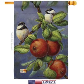 Chickadees Apples House Flag Animals Bird Flamingo Hummingbird Cardinal Peacock Springtime Natural Wildlife Small Decorative Gift Yard Banner Made In USA 28 X 40
