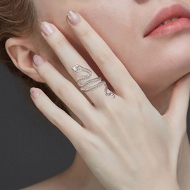 PRAYMOS Snake Ring for Women Men 925 Sterling Silver Adjustable Open Ring Vintage Punk Rings Personality Snake Rings Snake Jewelry Size 7 8 9-White Gold ……