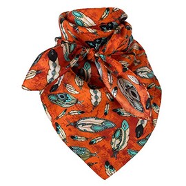 Austin Accent Cowboy Bandana 100% Silk Scarf Wild Rag 34 Inch Multiple Colors (Orange Feathers)