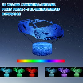 Kenmaca Car Monster Truck Plane Night Light for Boys Bedroom, 3D Illusion Lamp 3 Patterns 16 Colors Changing Dimmable Room Decor, Touch & Remote Control, Christmas Birthday Toy Gift Toddler Kid Teen