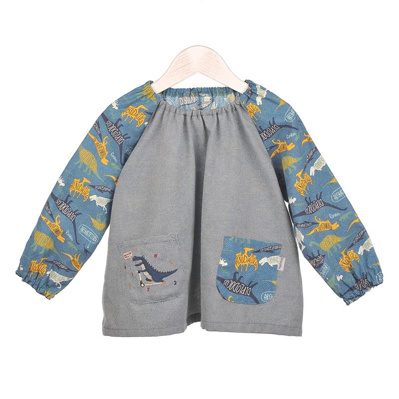 Kusuguru Japan KSM204-01 Dinosaur Pattern Kids Smock Blue 39.4 inches