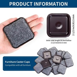 Ezprotekt Φ 63 mm Square Reusable Felt Furniture Sliders with Carpet Bottom, 2 1/2" Felt Furniture Movers Floor Protectors Pads to Protect Hardwood, Tile or Laminate Floors from Scratches Brown/Gray