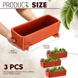 Domensi 3 Pack Terracotta Pots Rectangular 10 Inch Small Planter with Drainage Hole Shallow Terracotta Pot Matte Succulent Flower Planter Home Decor for Indoor Plant, Plants Not Included