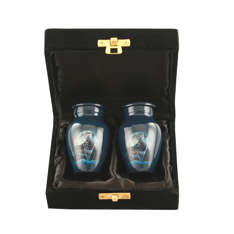AWESOME MEMORIES Midnight Wolves Handcrafted Keepsake Urn - 2 Mini