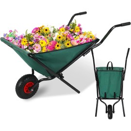 176 lbs Foldable Garden Wheelbarrow - Folding Yard Cart with 10" Pneumatic Tire & Heavy Duty Oxford Cloth - for Grass, Leaves, Rocks & Garden Supplies