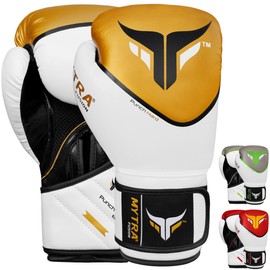 Mytra Fusion Punch Hard Boxing Gloves Artificial Leather Boxing Gloves 10oz 12oz 14oz 16oz Boxing Gloves for Training Punching Sparring Punching Bag Muay Thai Kickbox (16-oz, White Gold)