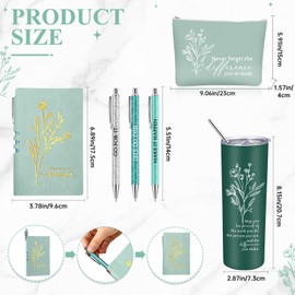 Funnymoom 6 Pcs Boss Appreciation Day Gift for Lady Thank You Gift May You Be Proud 20 oz Boho Flower Aesthetic Tumbler Makeup Bag A6 Leather Journal and Ballpoint Pens Office Christmas Gift (Green)
